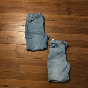 Dark and light blue jeans. Two different sizes